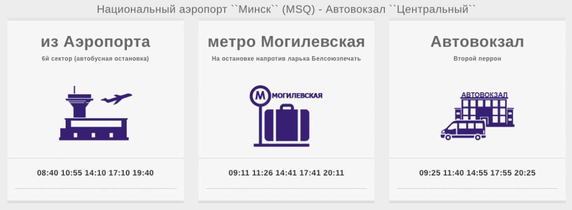 Расписание маршрутного такси №1430 из аэропорта «Минск»